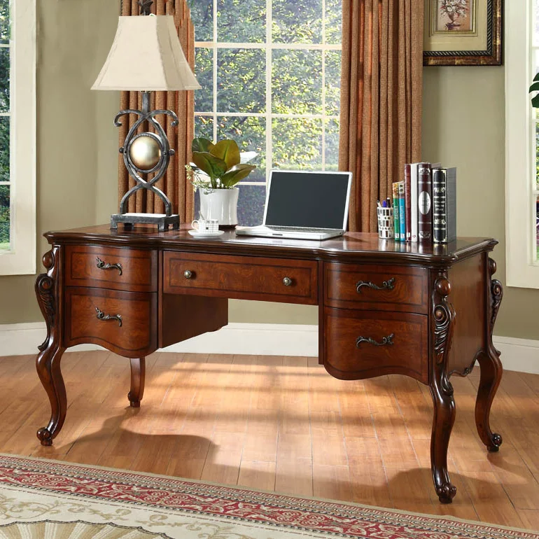 Study solid wood desk, neoclassical computer desk, office desk, boss desk