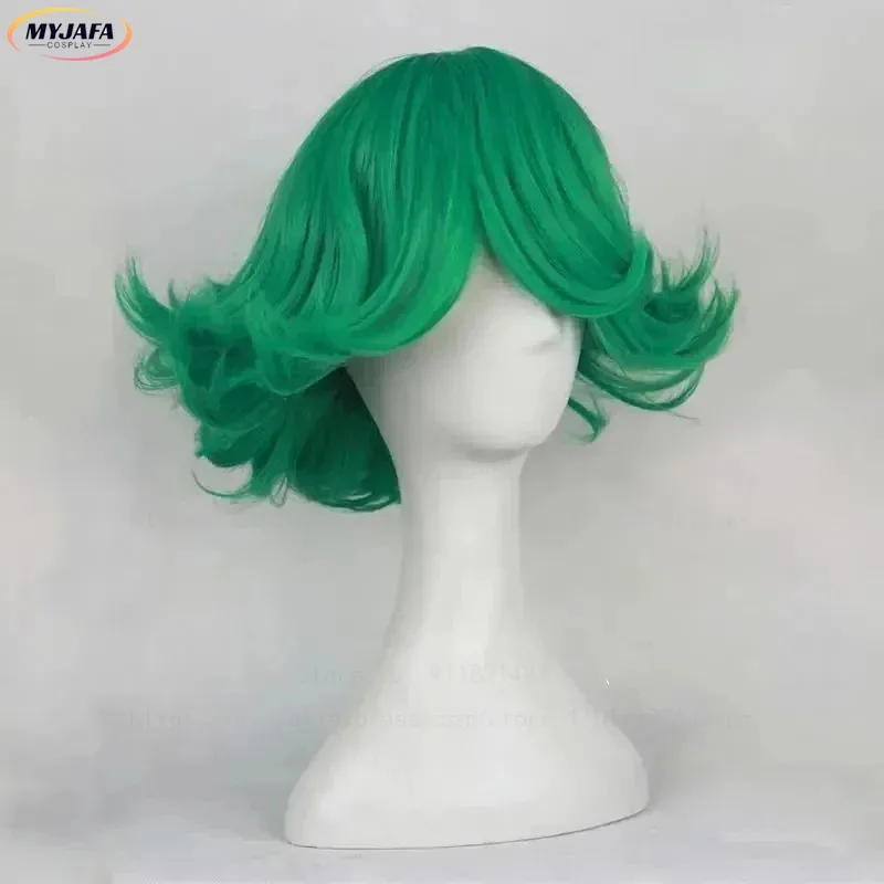 ABC123 أنيمي Senritsu لا تأثيري Tatsumaki شعر مستعار 30 سنتيمتر قصيرة مجعد الأخضر مقاومة للحرارة الشعر الاصطناعية Anx ؛ 3 ، f'6 ، h.7;j #4