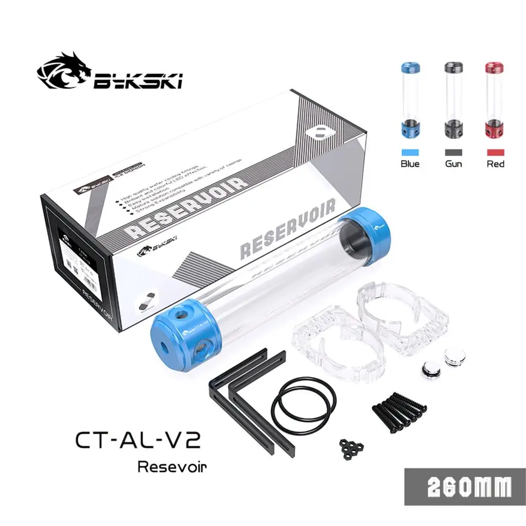 Bykski CT-AL-V2 Tanque de depósito transparente acrílico con tapa metálica de 50 mm 260 mm