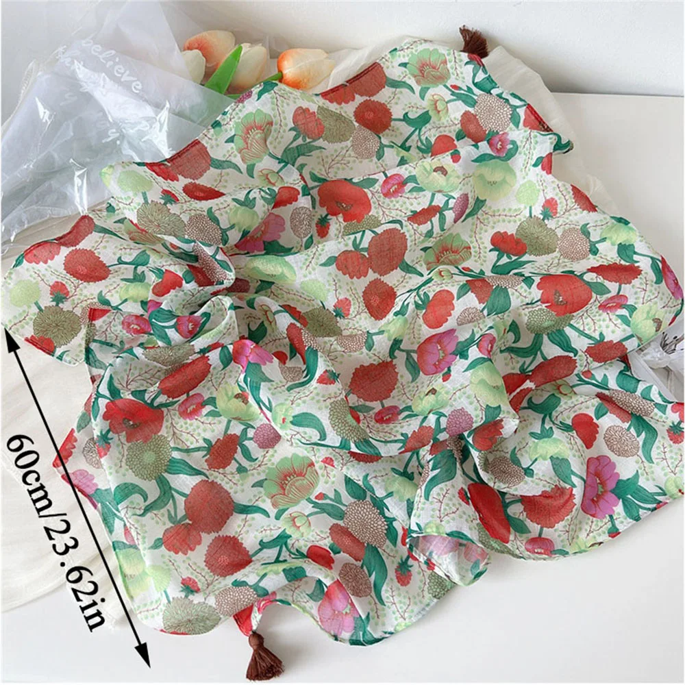 Lenço estampado floral para mulheres, lenço de cabelo, lenço quadrado, lenços de algodão, pequenos envoltórios, bandana fofa, lenço de cabeça, 60x60cm