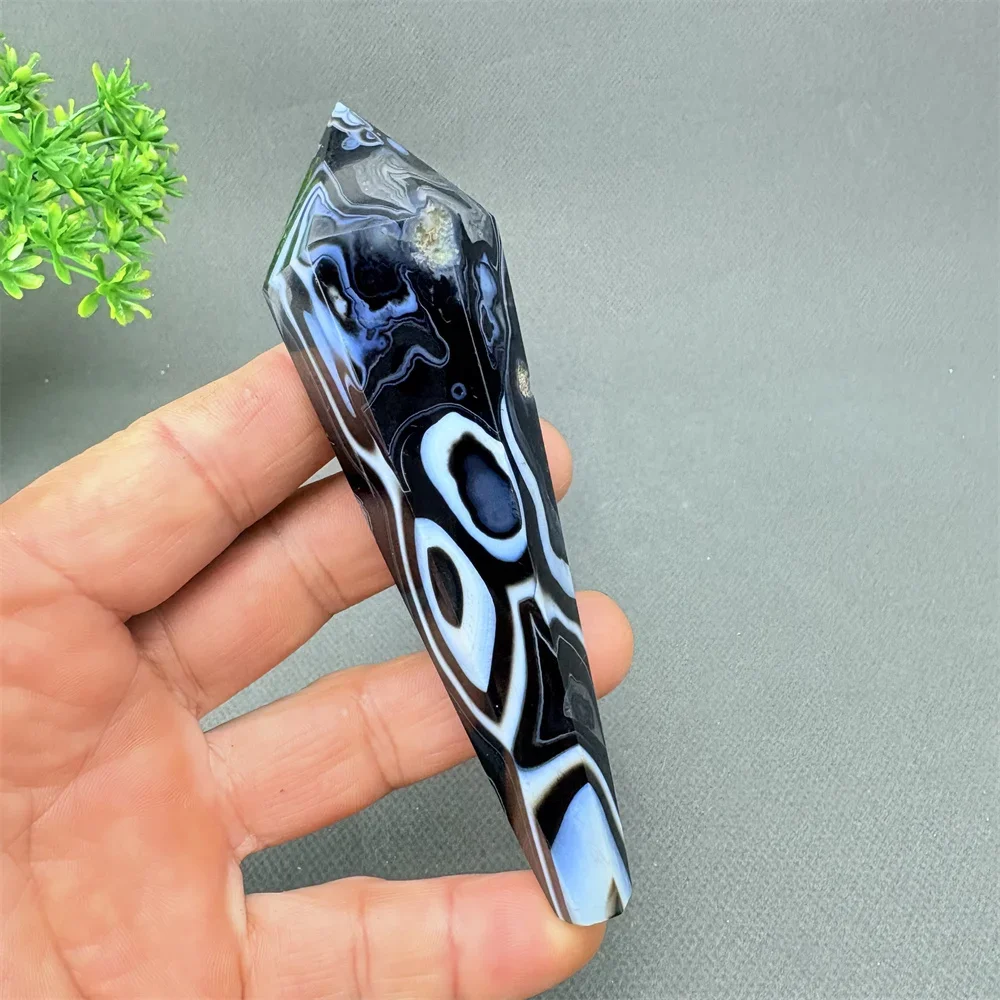 Natural Black Striped Agate Scepter Spiritual Energy Healing Ornament for Home Decoration Wealth & Blessing Symbol Super Power
