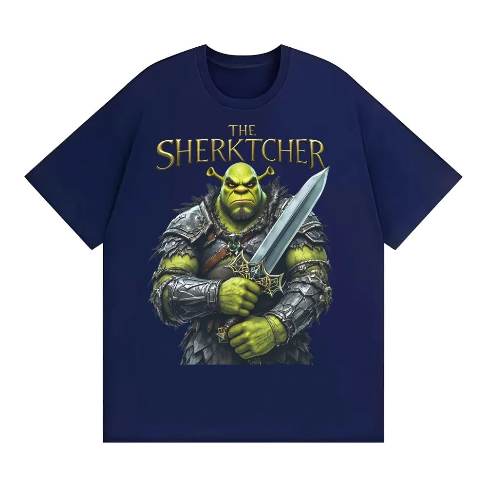 Funny Shrek Witcher The Sherktcher Meme Graphic Tee Unisex Vintage Oversized Short Sleeve Casual Streetwear Fashion Tops