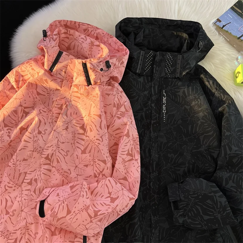 

Oversize Couple Jacket Spring Autumn Loose Sport Coat Retro Windproof Hooded Casual Fashionable Youth Popular Zipper Closure