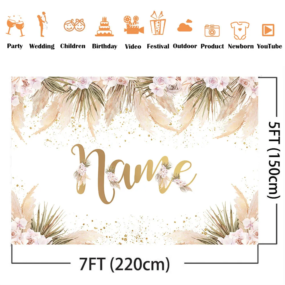 Customize Name Backdrop Pampas Grass Background for Baby Shower Floral Photo Booth Personalize DIY Baby Shower Decoration Banner