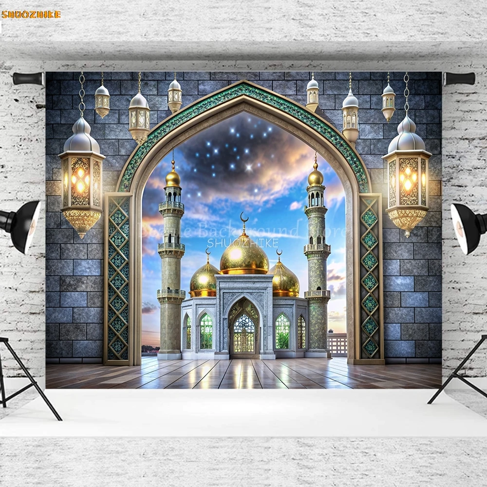 Eid Mubarak Ramadan Flower Patterns Photography Backdrops Mosque Lights Islam Believer Customized Portrait Background