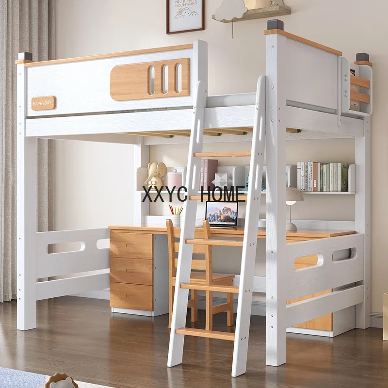 Elevated Bilayer Multifunctional Children Beds Wardrobe Integrated Desk Wood Children Bed Cama Infantil Bedroom Furniture QF50TC