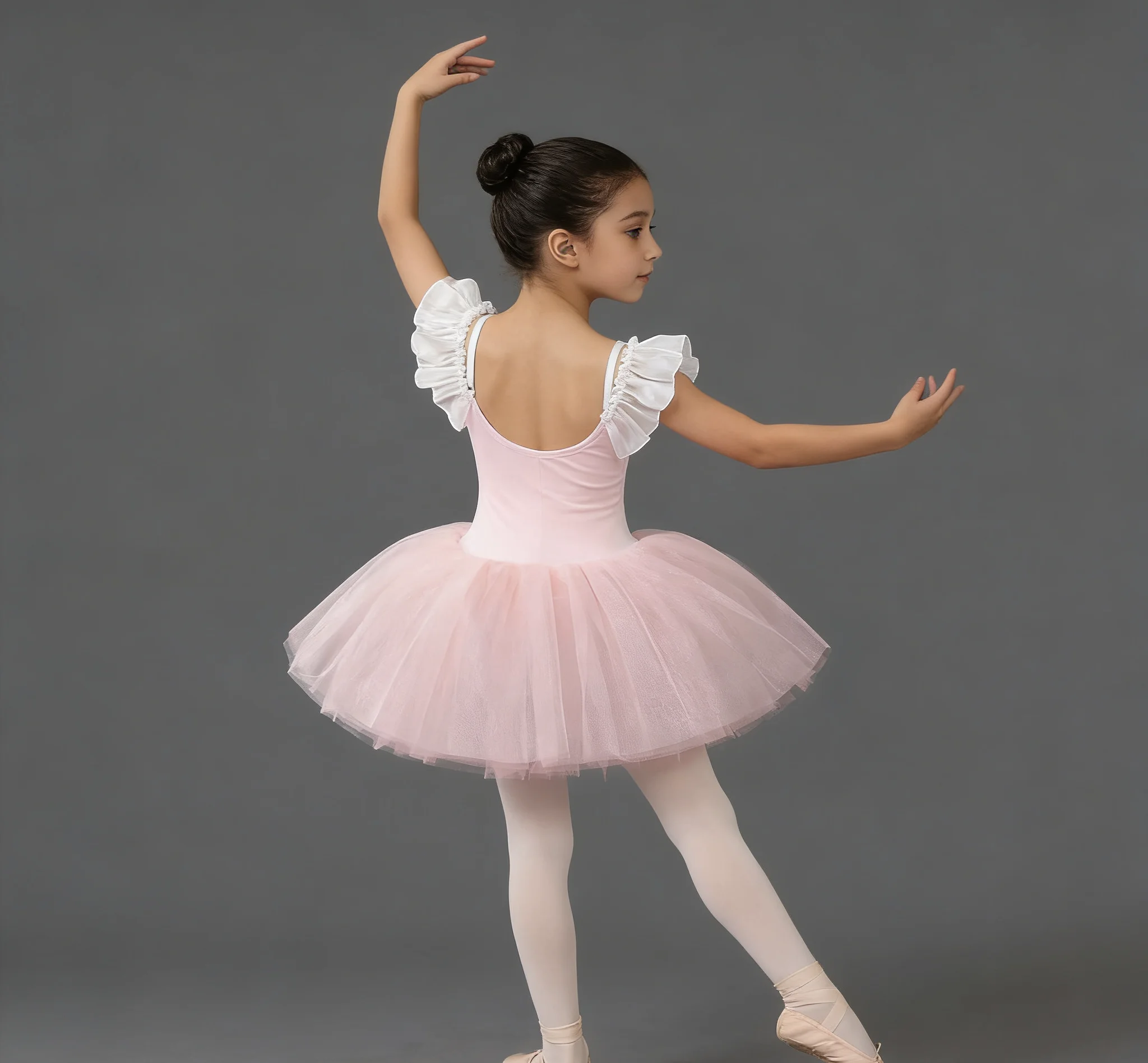 Vestido de Ballet con Lentejuelas y Cintas Coloridas para Niñas, Vestido de Danza con Flores y Tricot, Vestido de Danza con Mangas con Volantes para Competencia y Actuaciones