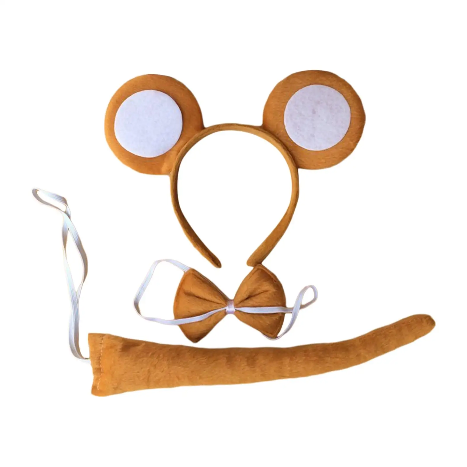 Monkey Ears, Bow Tie and Tail Set Animal Costume Accessories Creative Headdress Decorative Child Adults Cosplay for Halloween