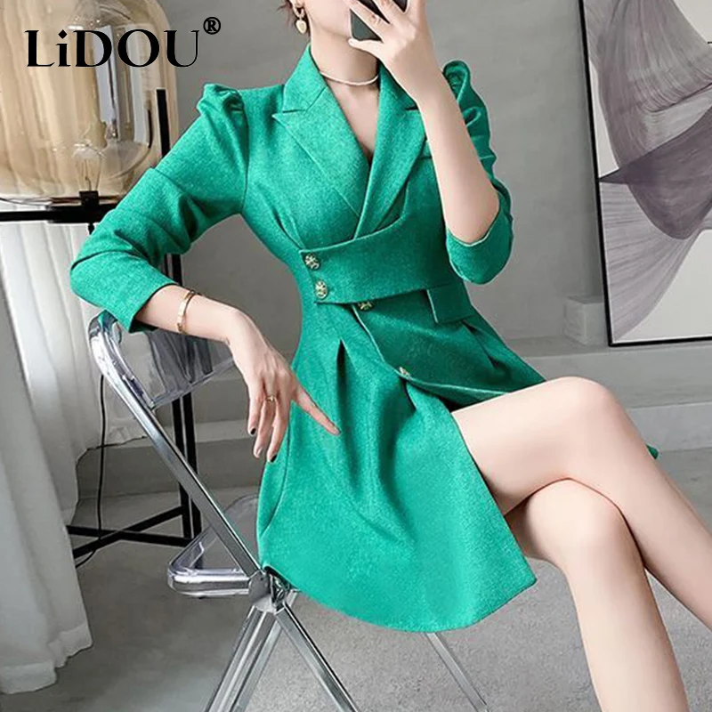 autumn winter elegant fashion solid color waist mini dress female long sleeve temperament vocation robe ladies vestidos de fiest