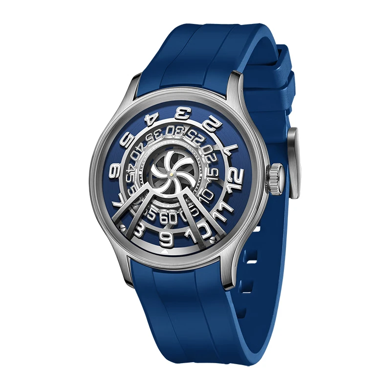 OBLVLO Top Brand Galaxy Blue Dial with Wheel Automatic Mens Watch Super Luminous Rubber Waterproof Watch Reloj Mecanico