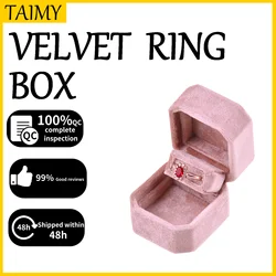 TAIMY Logo Custom Personalise Wedding Ring Box Plush Velvet Jewelry Box Proposal Wedding Ceremony Lover Gift Clamshell Case