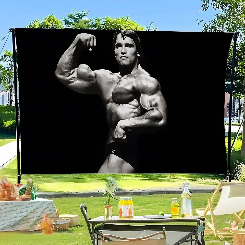 كمال الاجسام A-Arnold S-Schwarzenegger تجمعات الأسرة في الهواء الطلق جو أعلام التخييم زينة لافتات