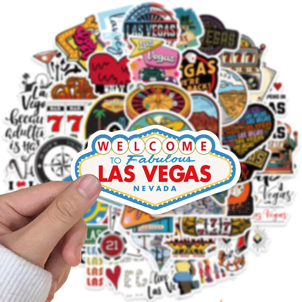 50pcs Vintage Las Vegas Stickers Cartoon Waterproof Graffiti DIY Sticker Decoration Scarpbook Skateboard Laptop Notebook Diary