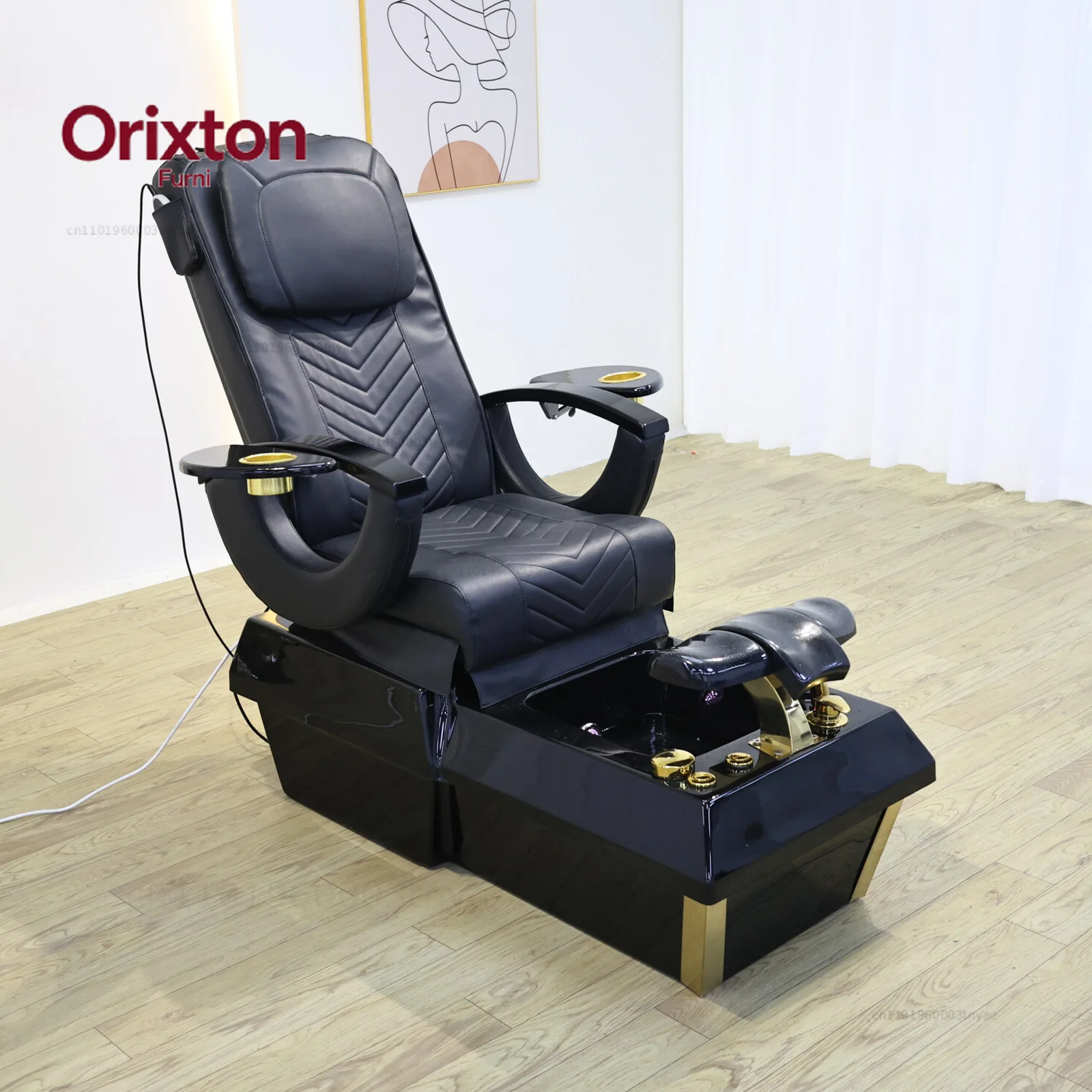 Black Nail Salon Foot Bath Massage Sofa, Automatic Back Massage Chair, SPA Shop Furniture Factory Customization & Wholesale