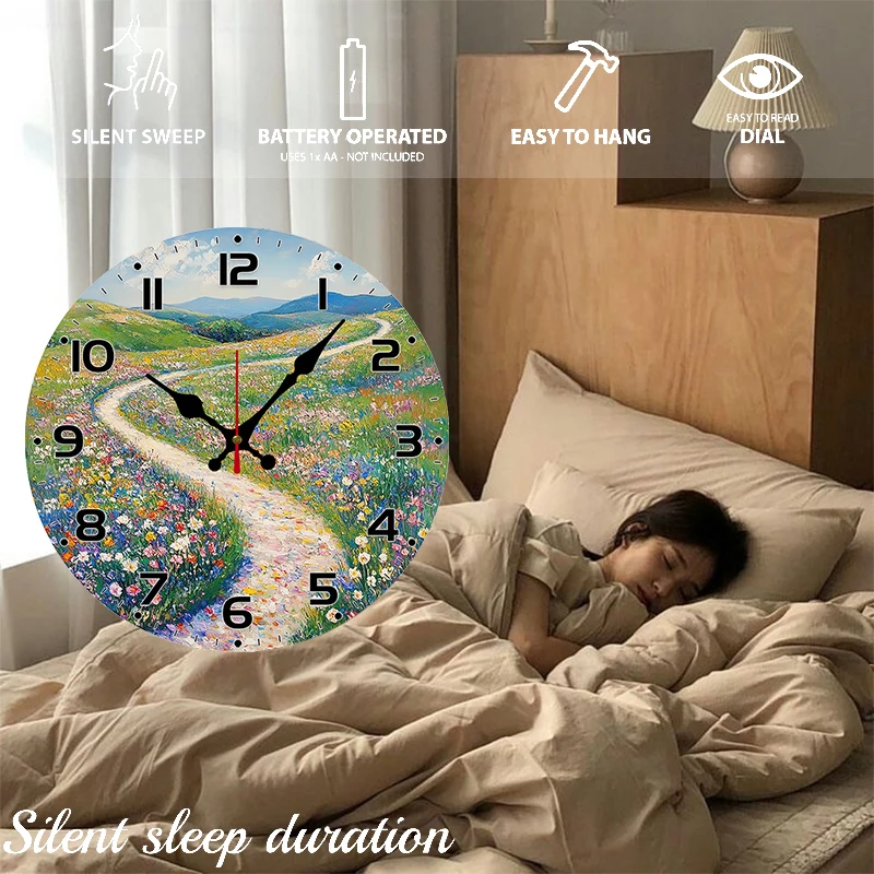 ساعة حائط معلقة صامتة مستديرة خشبية على شكل زهرة، مناسبة لغرفة المعيشة والمكتب وغرفة الدراسة وغرفة النوم وديكور المنزل