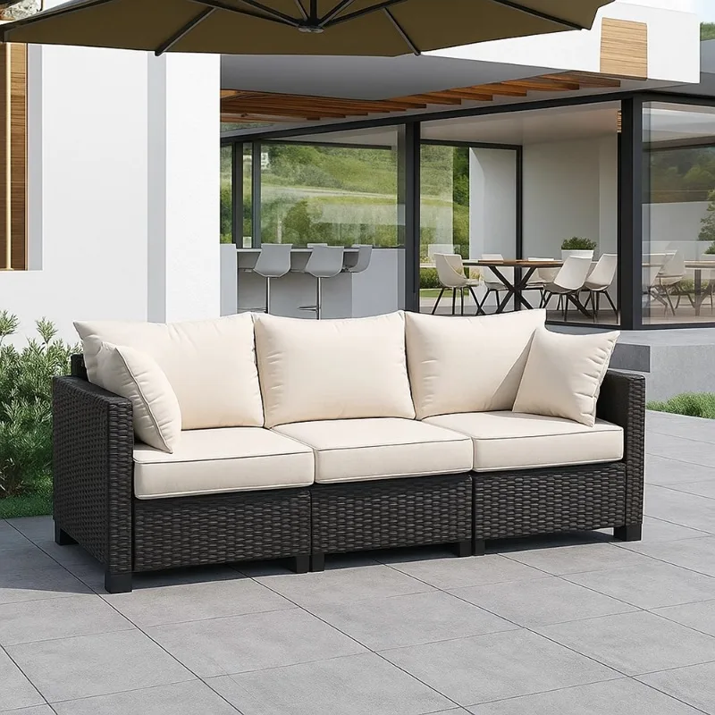 Immagine 7: Set di Mobili da Giardino Boho Retrò in Plastica con Gazebo e Divano in Tessuto per Esterni