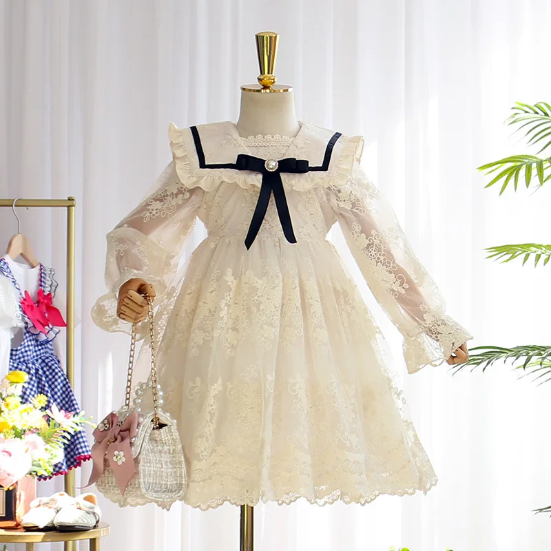 2024 Girls Lace Dress New Childrens Bow Princess Dress Girl Baby Dress Kids Sweet Designable Cute Dresses for Girls