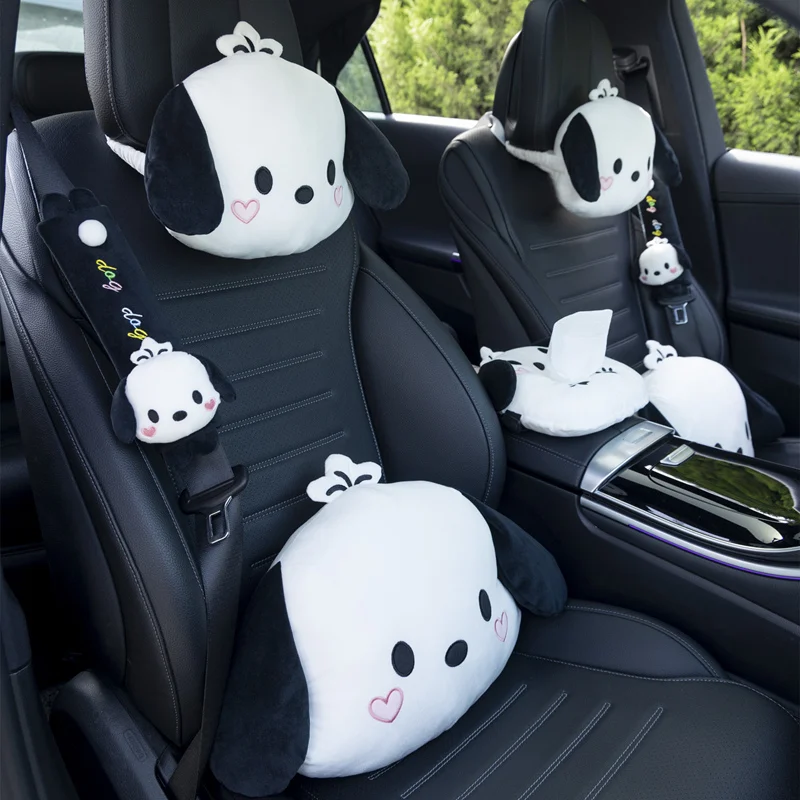 Cute Pochacco Headrest Seat Belt Cover For Car Seat Lovely Japanese Style Car Decoration Back Cushion Tissue Box Cover Gifts