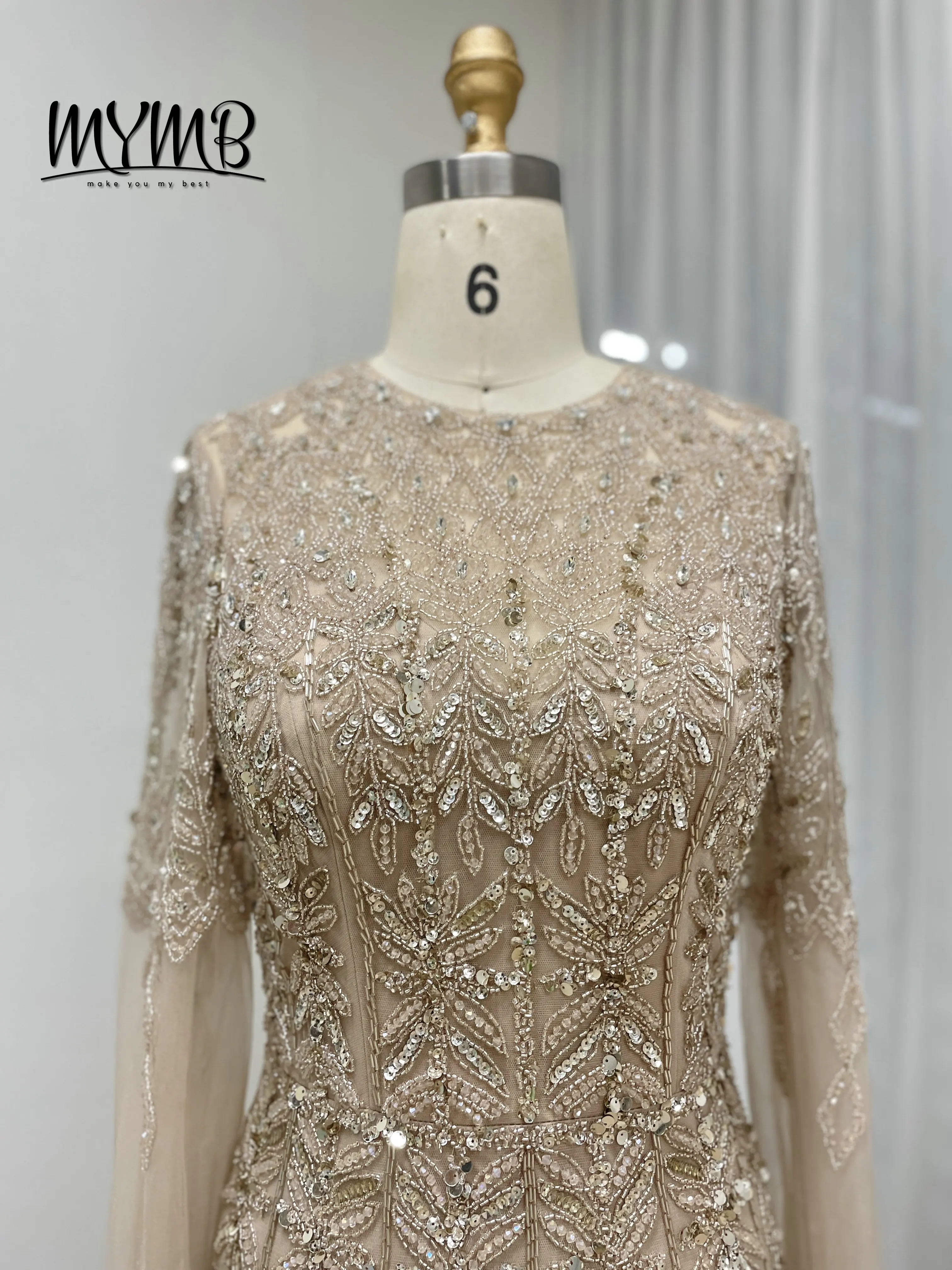 MYMB Luxe Formele Dubai Zeemeermin Arabische Elegante Avondjurk voor Vrouwen Blauwe Cape Mouwen Kralen Lang voor Bruiloft MC20103