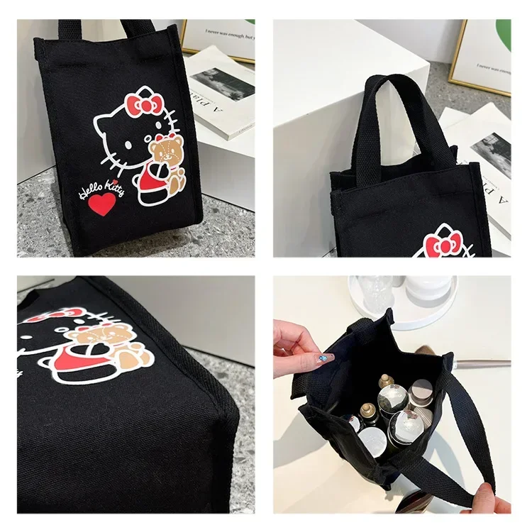 Sanurgente-Hello Kitty Canvas Hand Carrying Snack Bag, Cosmetic Handbag, Initiated Bag, Cute Work, Large Capacity, Simple