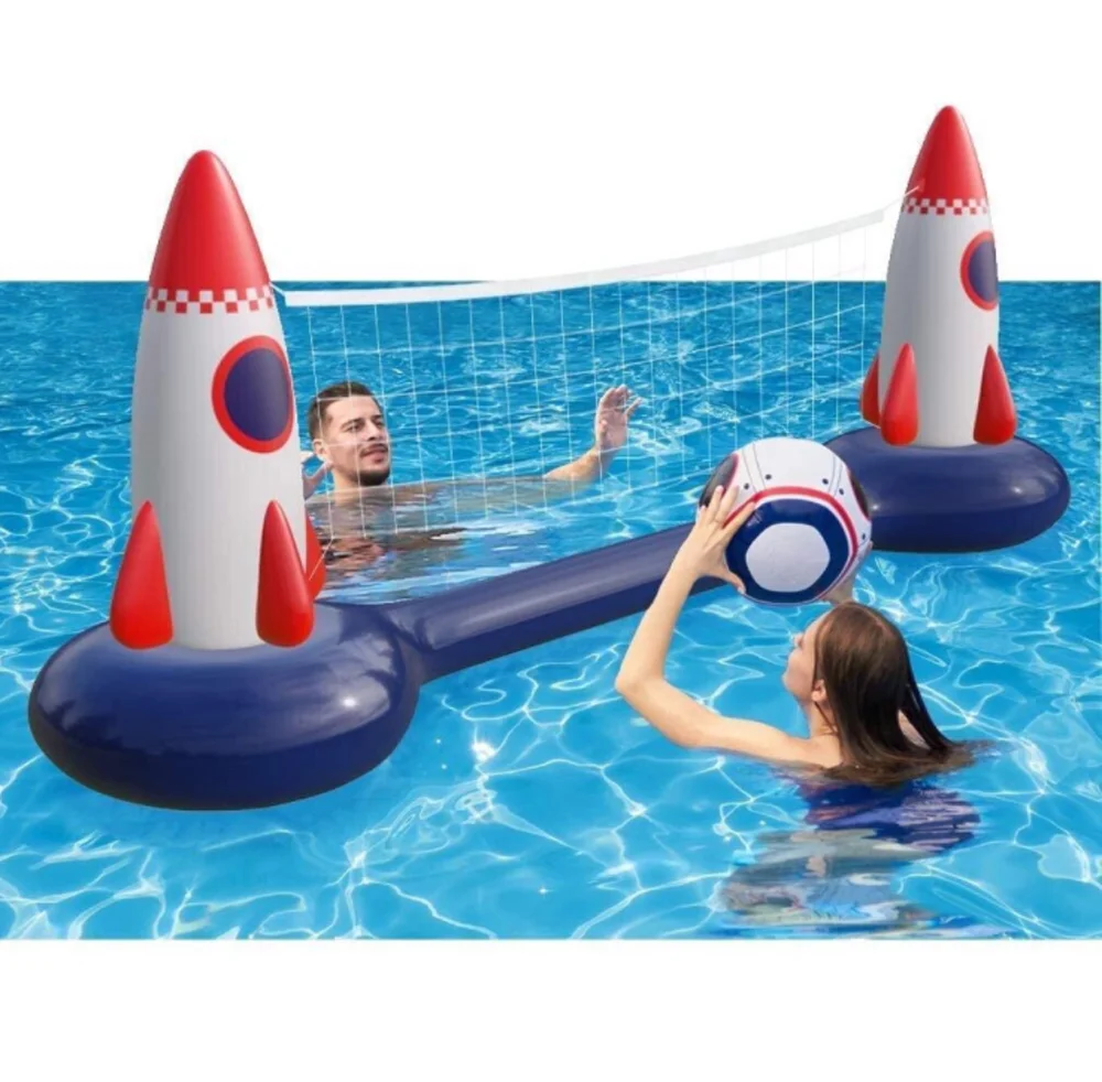 Inflatable Pool Float Set Volleyball Net With Basketball Hoops And Balls Swimming Game Floating Toy For Kids And Adults