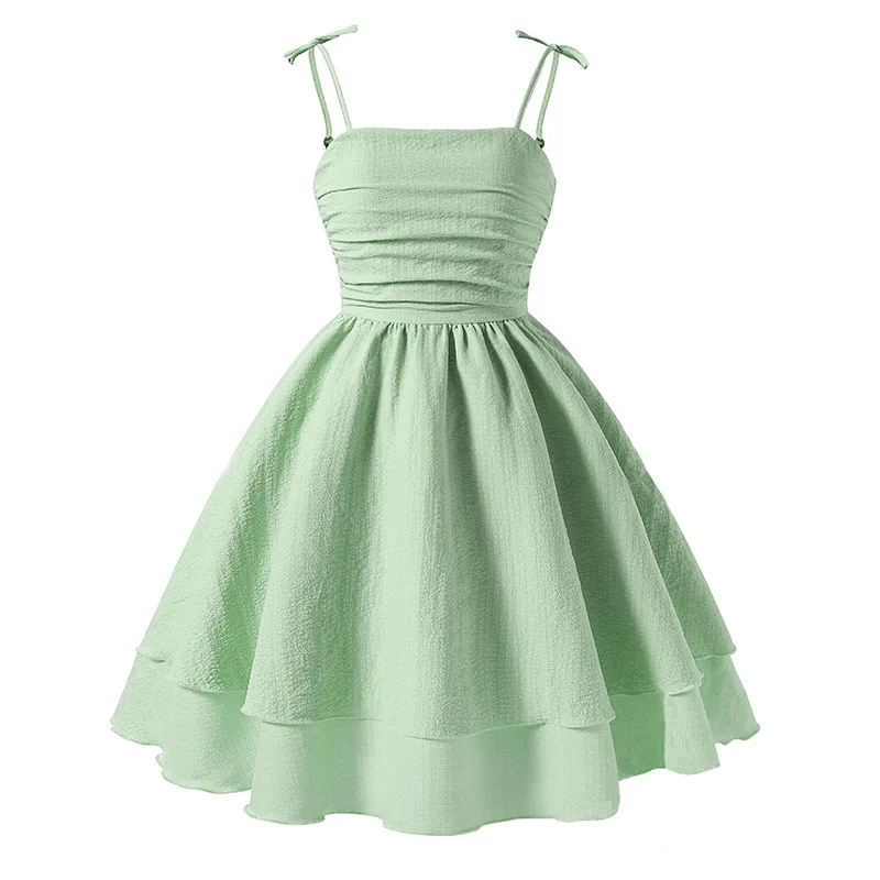

8-12Y Girls Summer Dresses 2025 New European Fashionable Sweetheart Solid Color Strap Vacation Holiday Dress