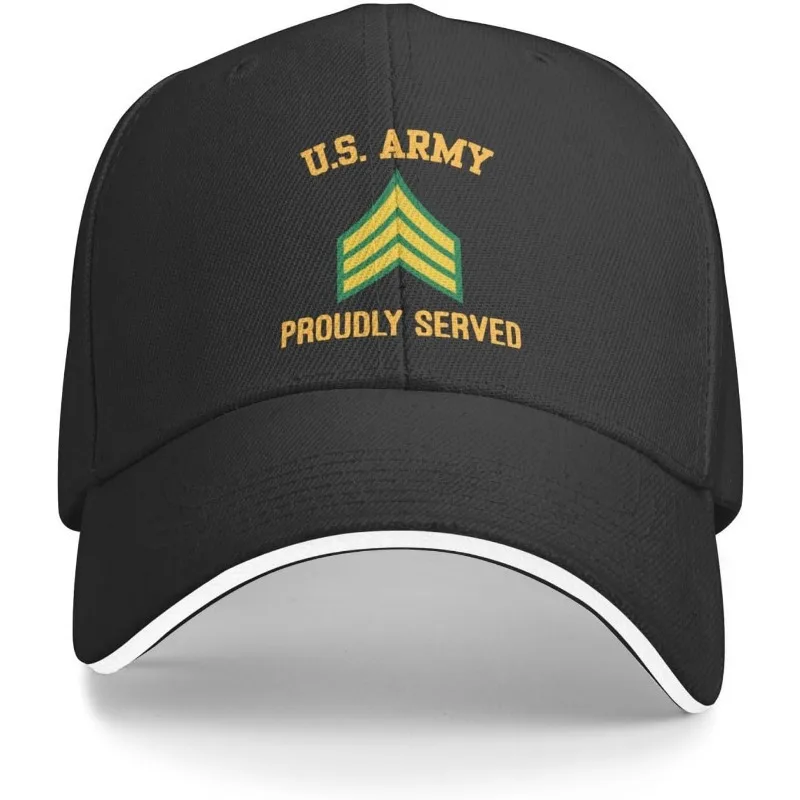 

1pc U.S. Army E5 Sergeant Baseball Cap - Black Casual Dad Hat with Proudly Served Design, Adjustable Unisex Fit, Lightweight
