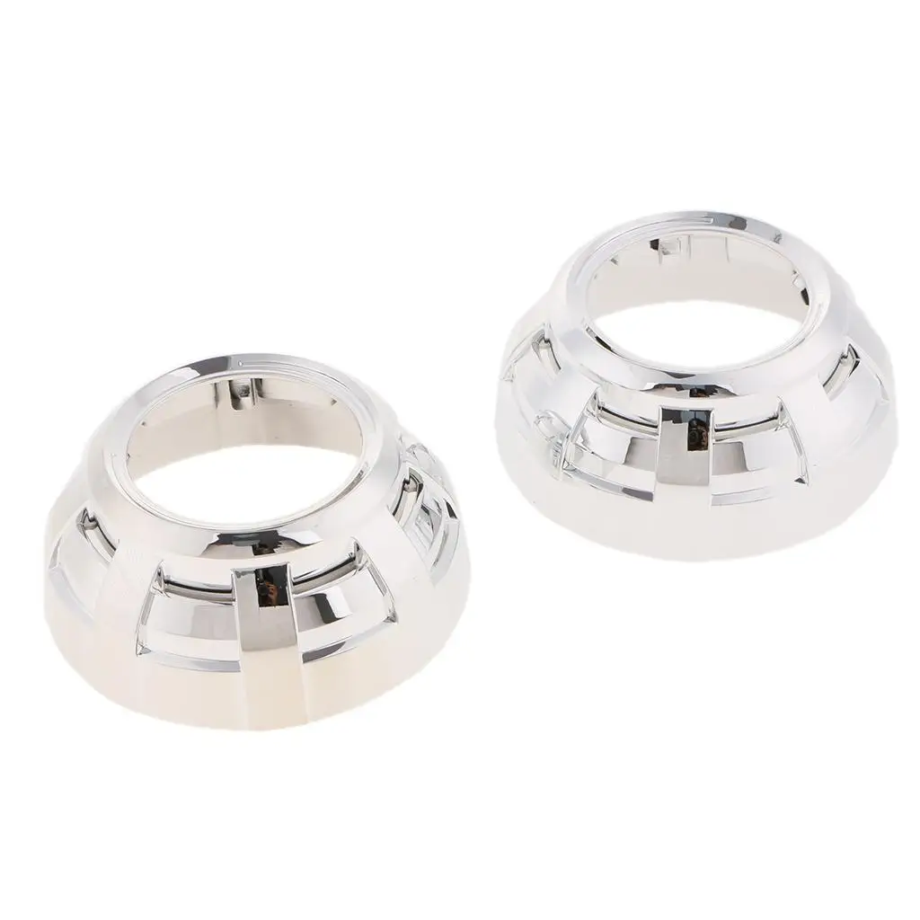 Pair 3 inch LED Projector Chrome Shroud Cover Mask HID Lens for