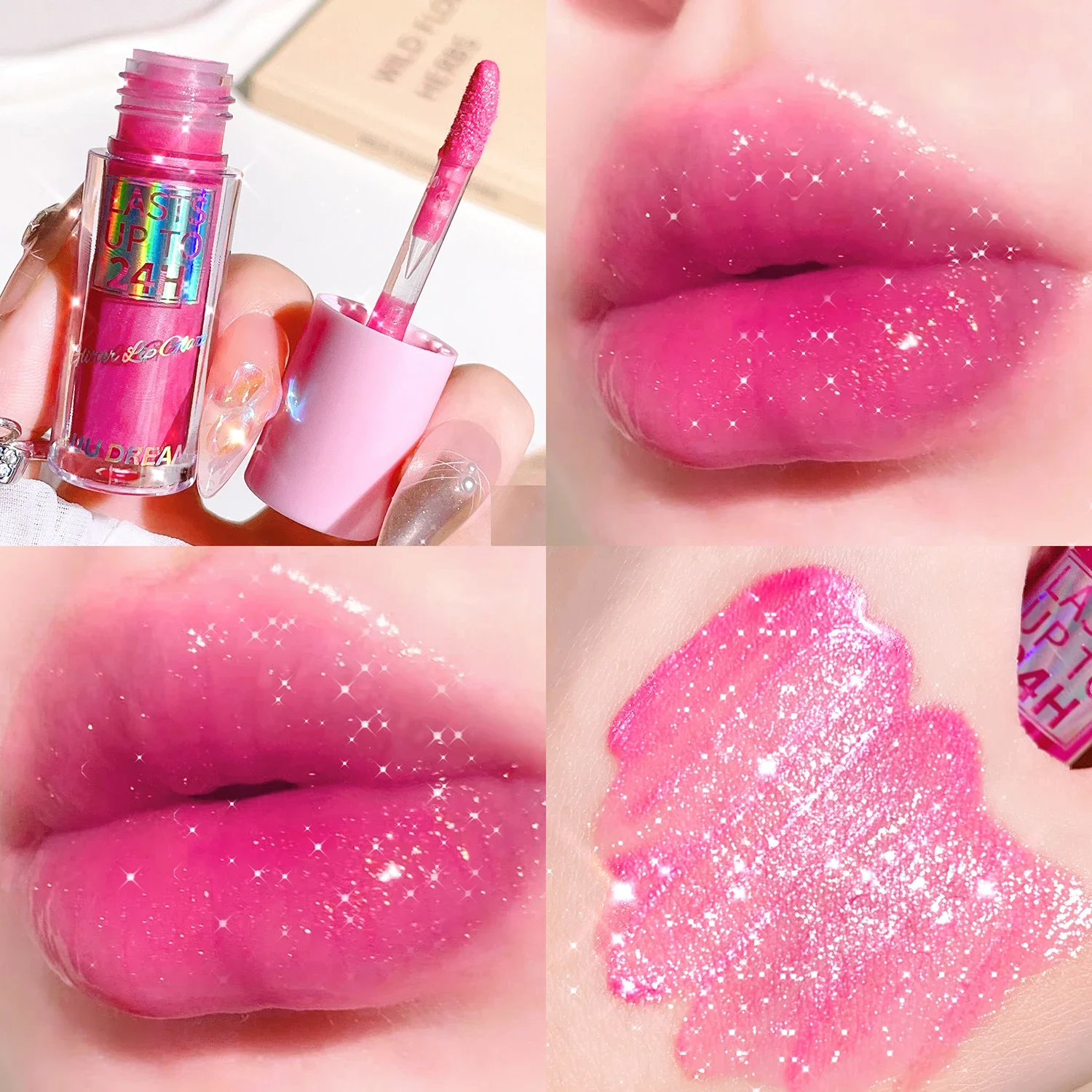 Glitter Lip Glaze Long Lasting Waterproof Liquid Lipstick Dewy Finish Lip Oil Tint Moisturizing Lip Balm Highly Pigmented