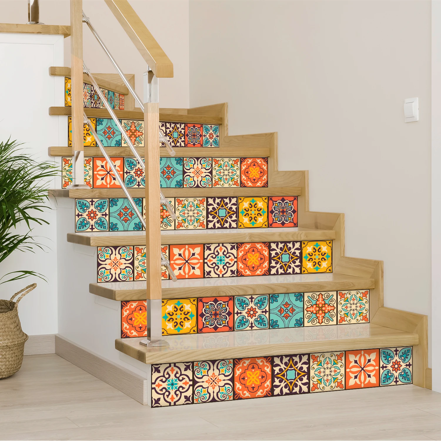 24pcs Moroccan Style Tile Stickers Waterproof Self-Adhesive Wall Decals for Kitchen Bathroom Home Decor