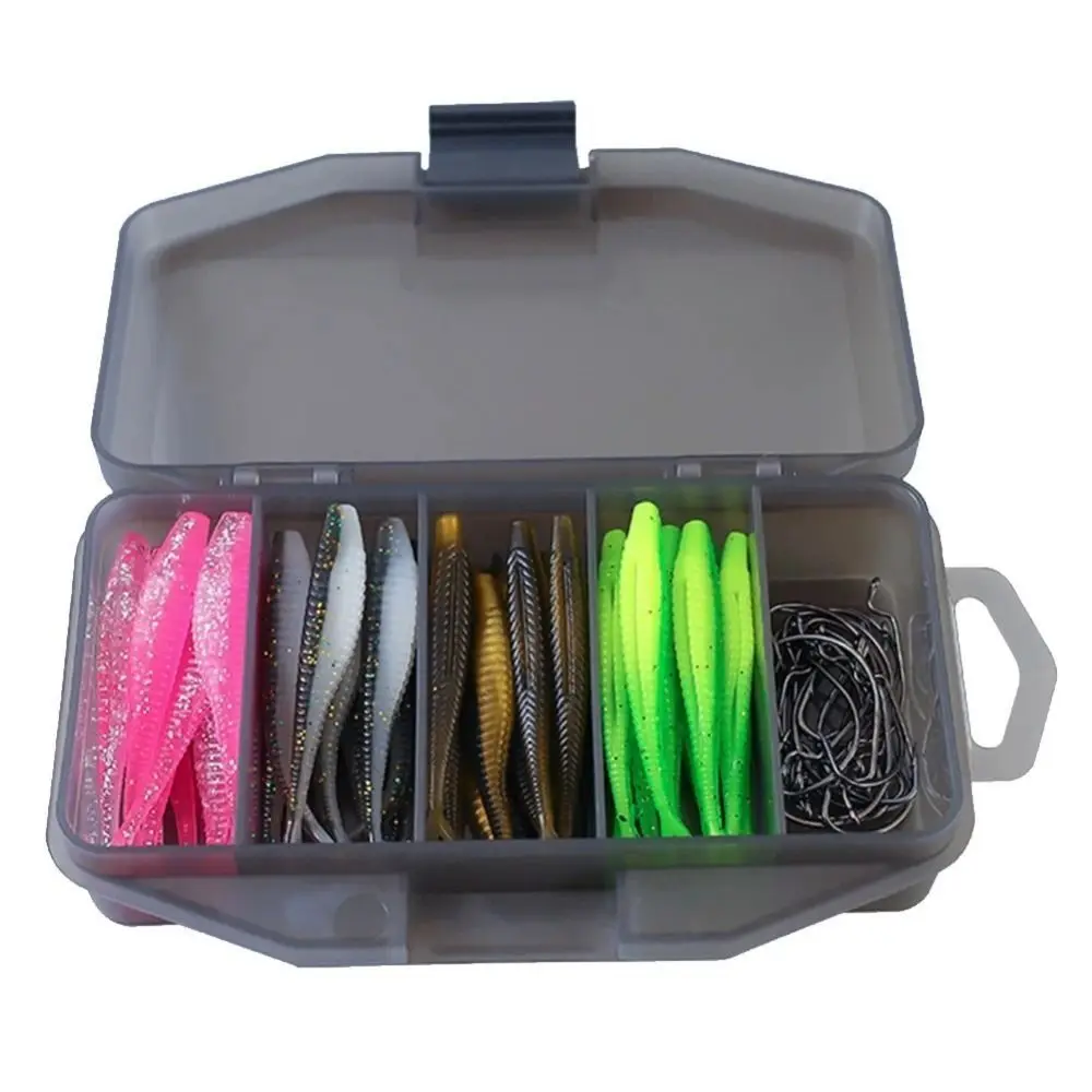 Large Capacity Bionic Fish Bait Set PVC Five Grids Fishing Soft Lure Worm 61pcs/set Strong Fragrance