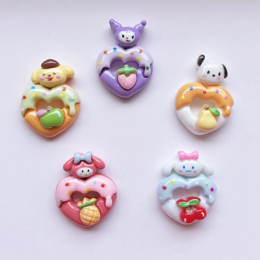 10 pieces of mixed heart-shaped fruit animal donut Resin scrapbook diy hairpin Gift Party charm decorated flat back