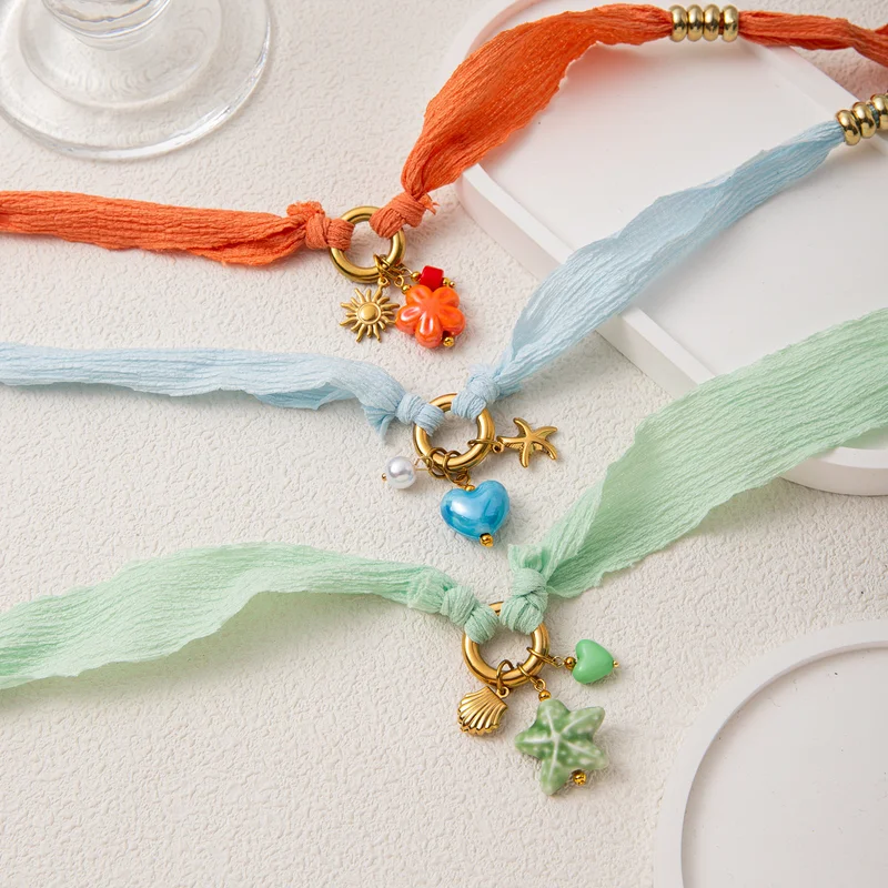 

Stainless Steel Necklace With Colorful Thread and Star Heart Pattern for Women with Duck Clasp Casual and Tropical Jewelry Gift