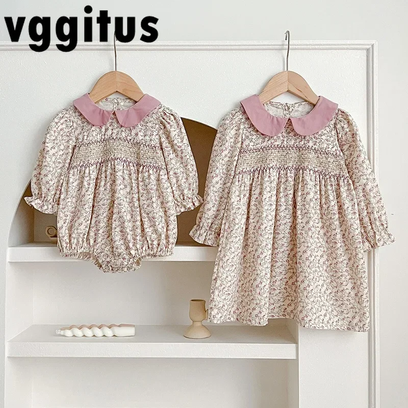 

New Spring Autumn Baby Girl Clothes Long Sleeve Lace Flower Dress Baby Romper Princess Dress Famil Matching Sister Outfit H6070