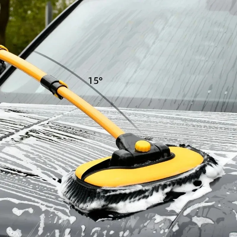 Car Cleaning Wash Brush Mop Kit Wash Brush Chenille Microfiber Telescopic Long Handle Cleaning Mop Car Cleaning Tool YellowBlack