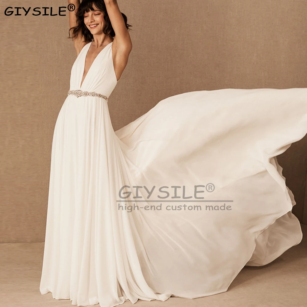 

GIYSILE Customized White Long Sleeved Wedding Dresses Luxury 2025 New Style Deep V-neck Simple Mermaid Dress French Wedding Gown