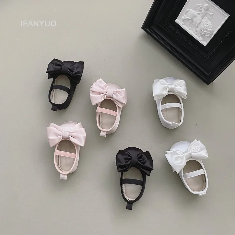 Baby Shoes Spring Autumn Girl's Bow Ballet Style Satin Soft Sole Shoe Baby Anti-slip and Anti Drop Heel Princess Toddler Shoes