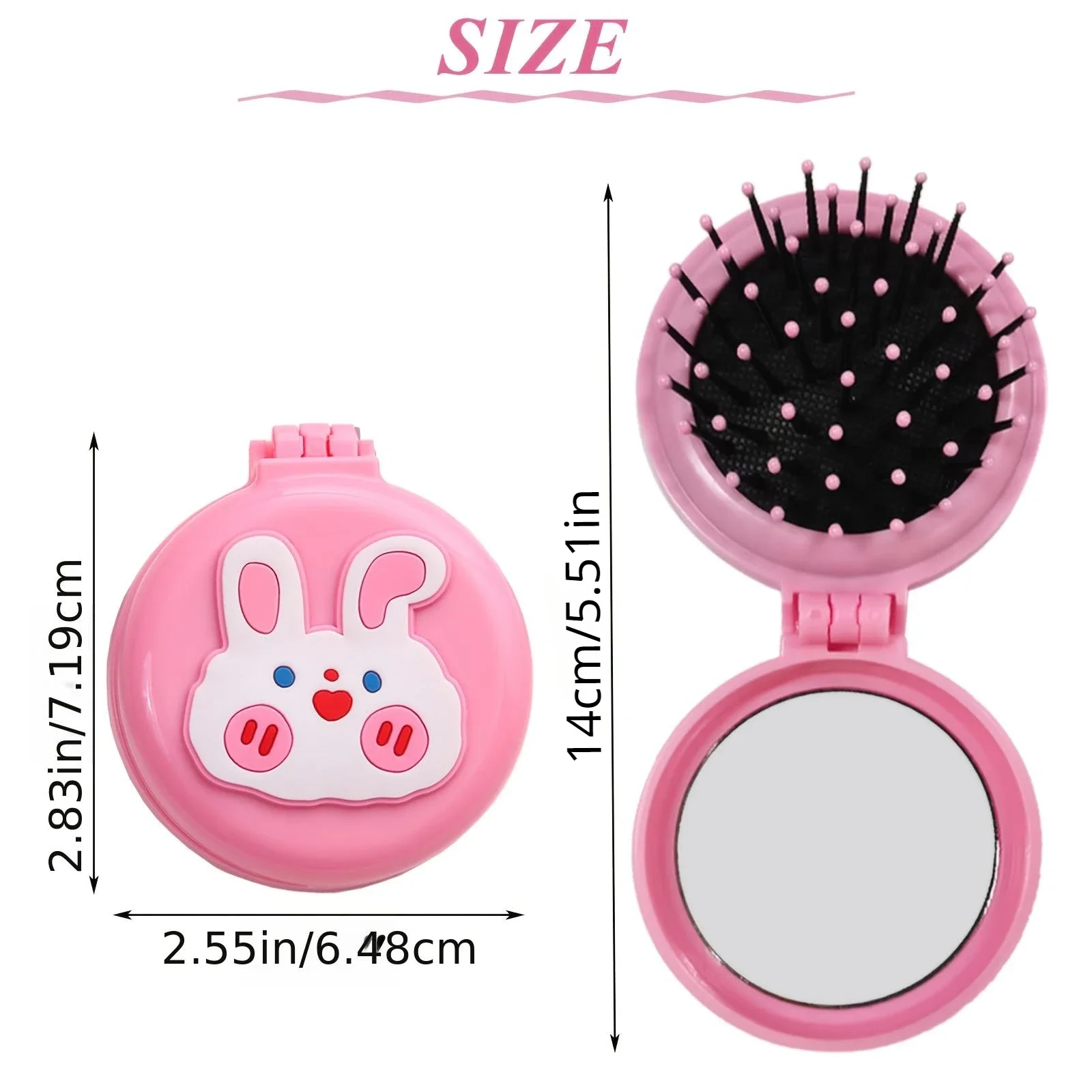 Girls Cute Cartoon Foldable Comb with Mirror Portable Small Compact Kawaii Folding Comb Children Air Cushion Hair Styling Comb