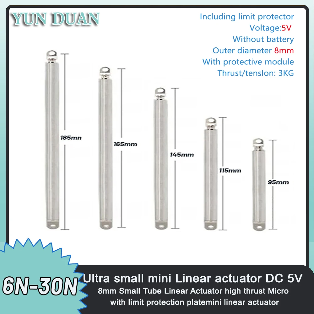 8mm Small Tube Linear Actuator Retractable Pen Type 30/50/100mm Metal Electric Push Rod 5V Max Load 3kg For Truck Car Boat Toy