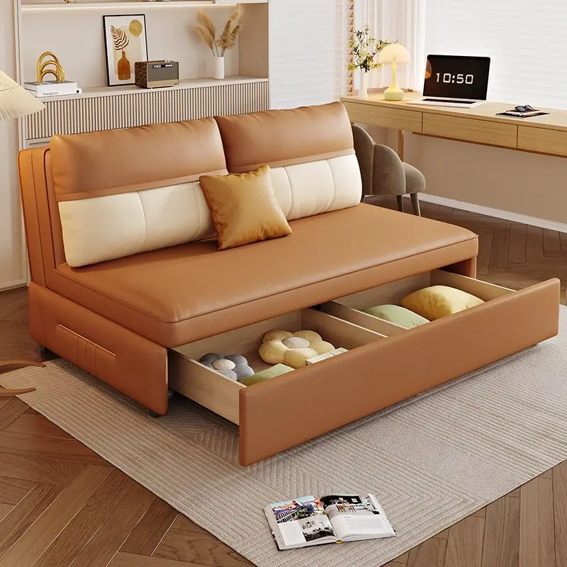 أريكة سرير كهربائية جلدية جديدة متعددة الوظائف شقة صغيرة قابلة للطي شرفة دراسة يدوية متكاملة أريكة مزدوجة الأغراض