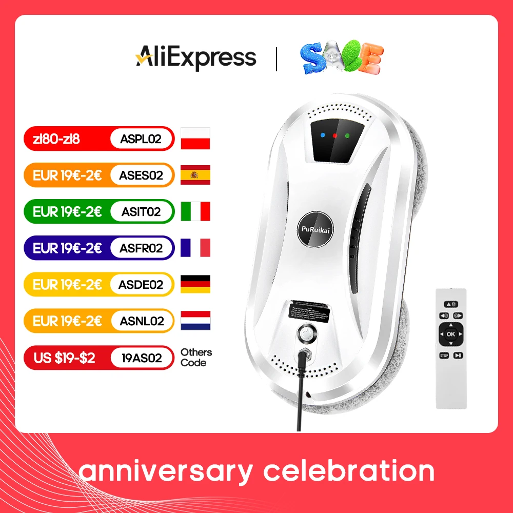 PuRuiKai Home Window Cleaning Robot Smart Window Glass Vacuum Cleaner One-key Glass Wall Cleaning Machine