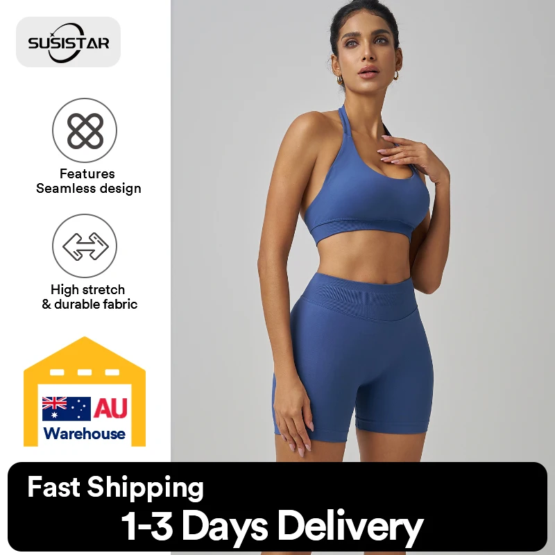 

SUSISTAR Workout Sets for Women Crossover High Waist Biker Shorts One Shoulder Sports Bra 2 Piece Gym Yoga Outfits