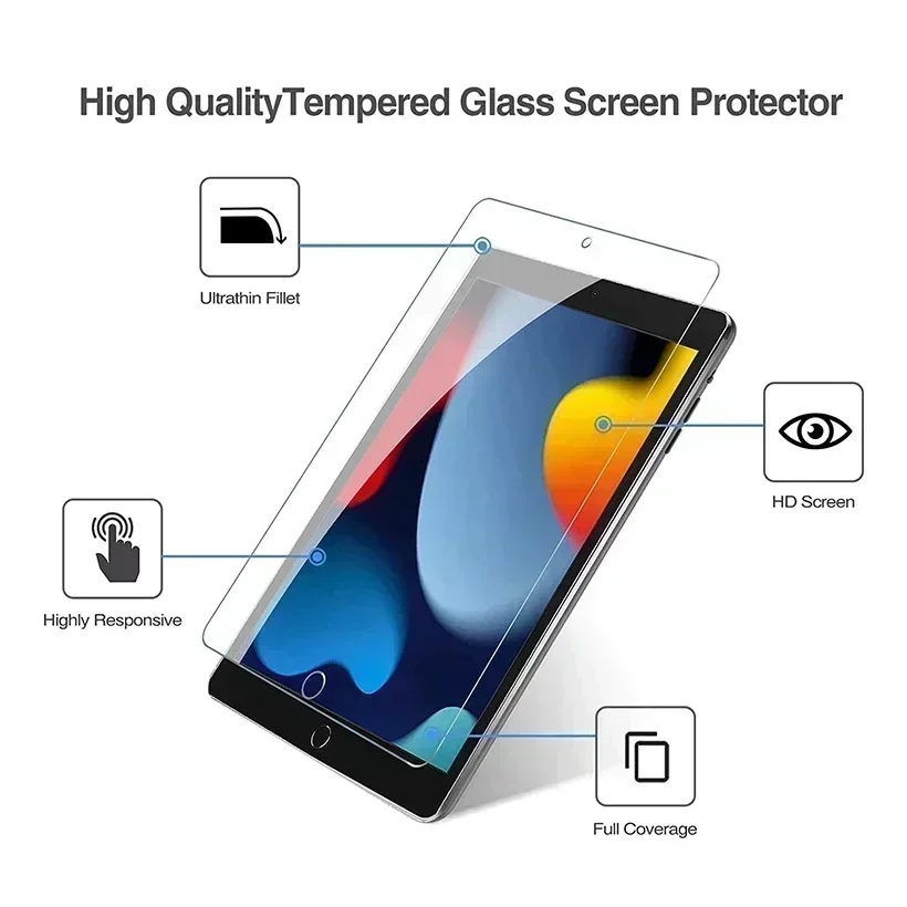 For iPad 9.7 Inch Tempered Glass Screen Protector Air1 A1474 A1475 A1476 2013 9.7" Tablet Proof Protective Film Air2 A1566 A1567