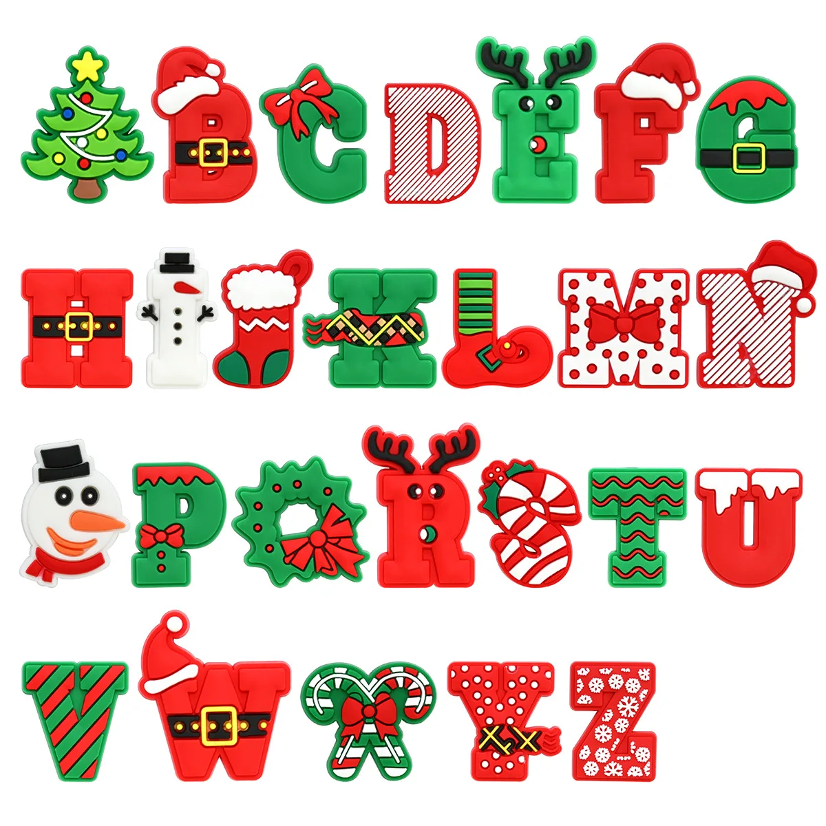 New Arrival Creative Christmas Letter Clog Charms Assorted Soft PVC Waterproof Detachable Trendy Holiday Alphabet Shoe Decor