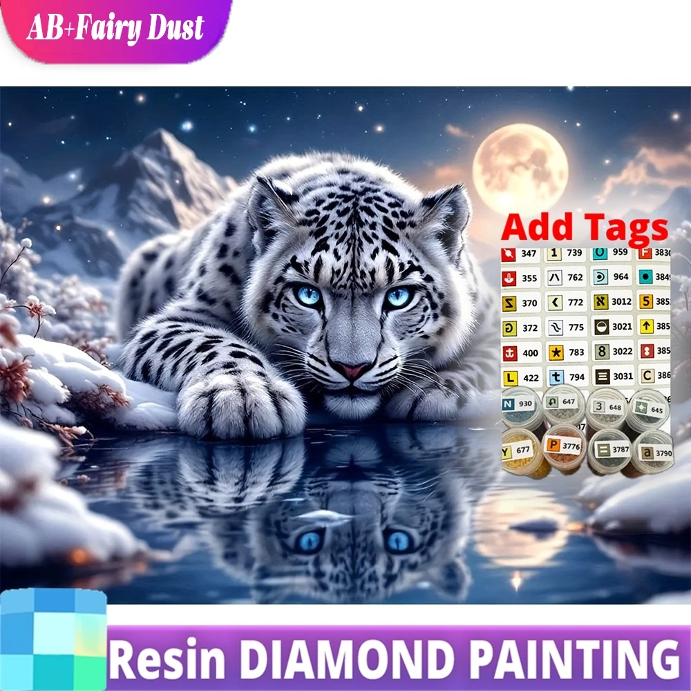 

Resin AB Fairy Dust Diamond Mosaic Leopard Animal DIY Embroidery Winter Picture Rhinestones Painting Moon Craft Kit New Year's G