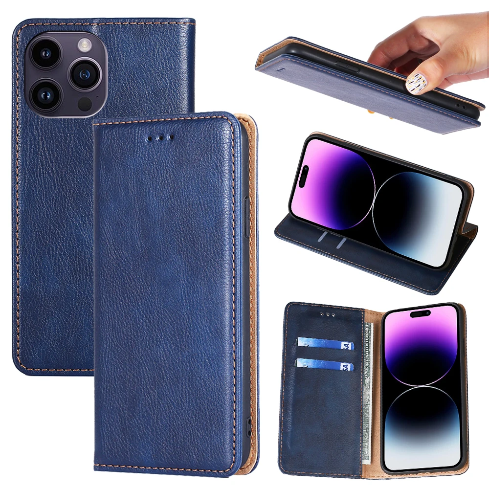 Leather Wallet Phone Case For iPhone 14 13 12 11 Pro Max XS Max XR X 6-6S  7-8-SE3  X-XS Plus Flip Card Slot Phone Case Cover