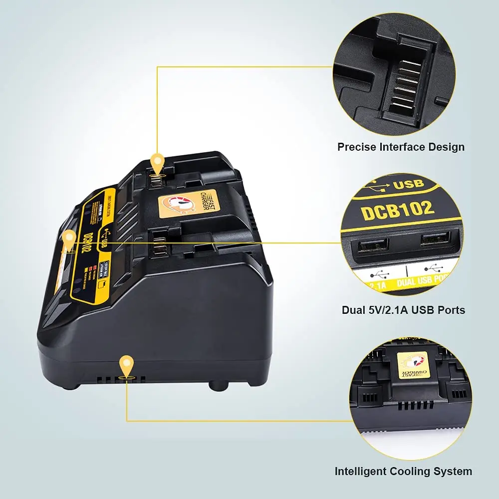 USB port 5V For Dewalt 12V 14.4V 18V Dcb101 Dcb200 Dcb140 Dcb105 EU US Tool Power charger Dcb102 Double Li-Ion Battery Charger