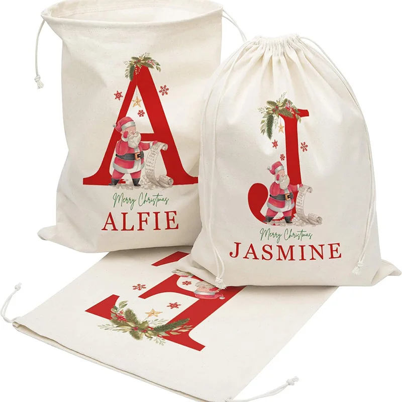 personalised custom Name Initial stocking santa sack kid friend family merry Christmas Eve holiday present Toy gift bag Xmas box