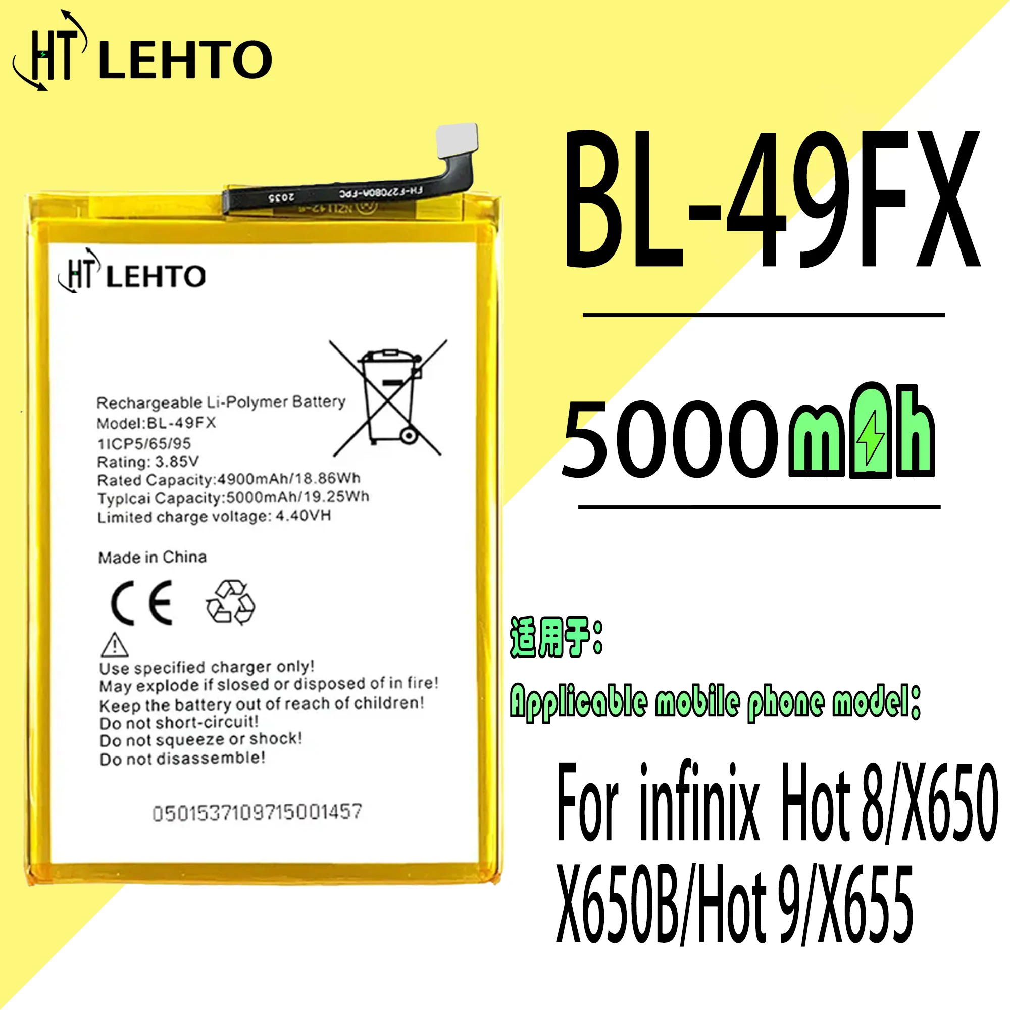 100%  BL-49FX Battery For INFINIX HOT 20i /X665E / Smart 6 Plus india   Phone Replacement  Bateria