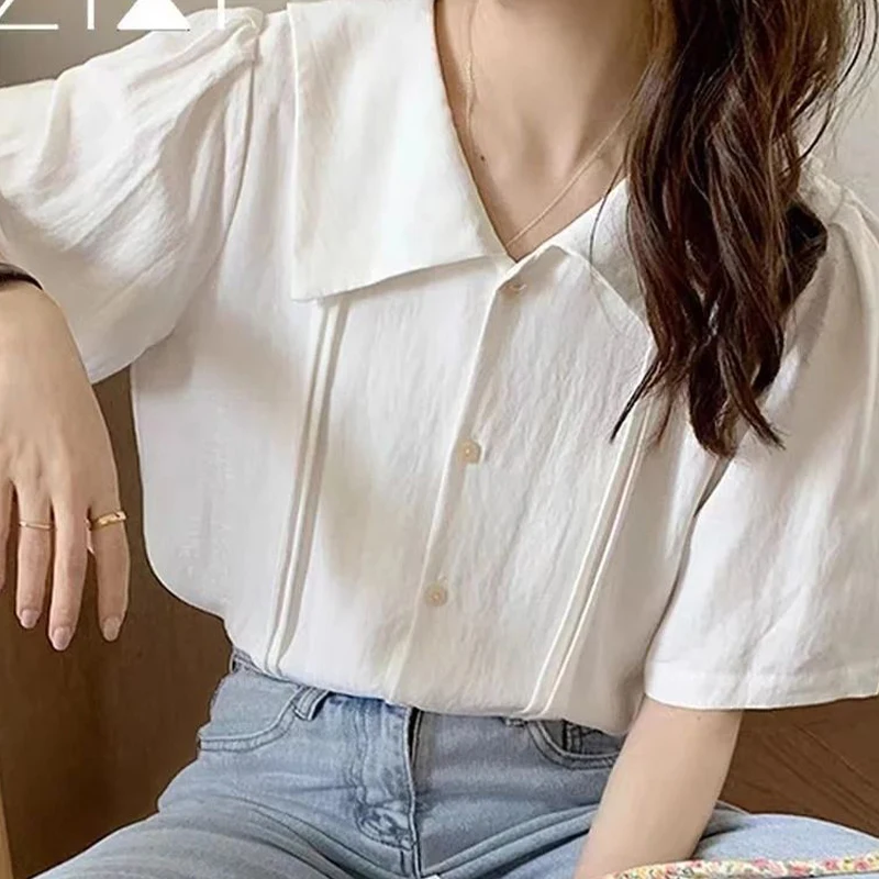 Summer Woman Clothes Polo-neck French Romantic Fashion Style Niche Short Sleeve Shirt Classy Upscale Retro Leisure Sweet Grace